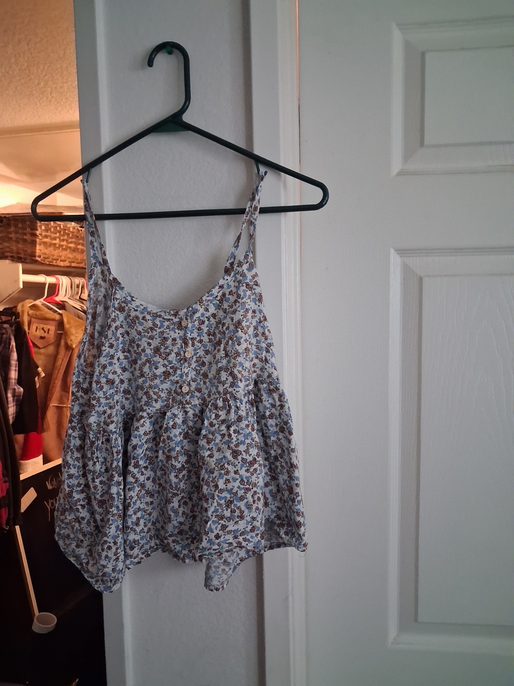 Floral Peplum Tank Top - White & Brown